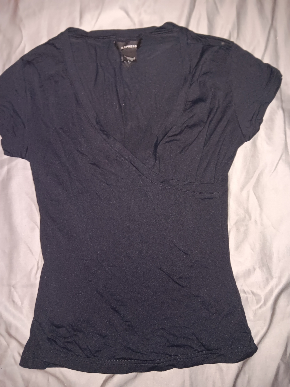 Express Women's Black Short Sleeve Wrap-Front Top
